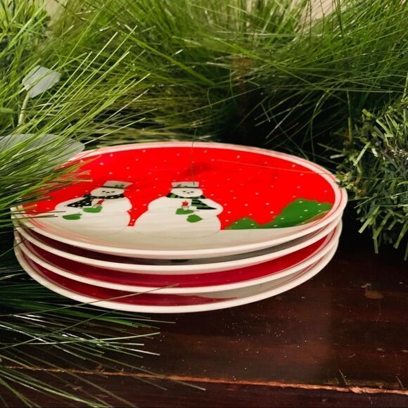 Rear Vintage Set of 4 Snowman Christmas 8” dishes/Tuscany - Picture 3 of 3